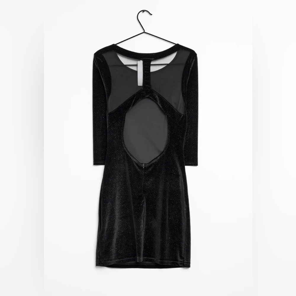 Bershka Black Long Sleeve Velvet Dress View 2